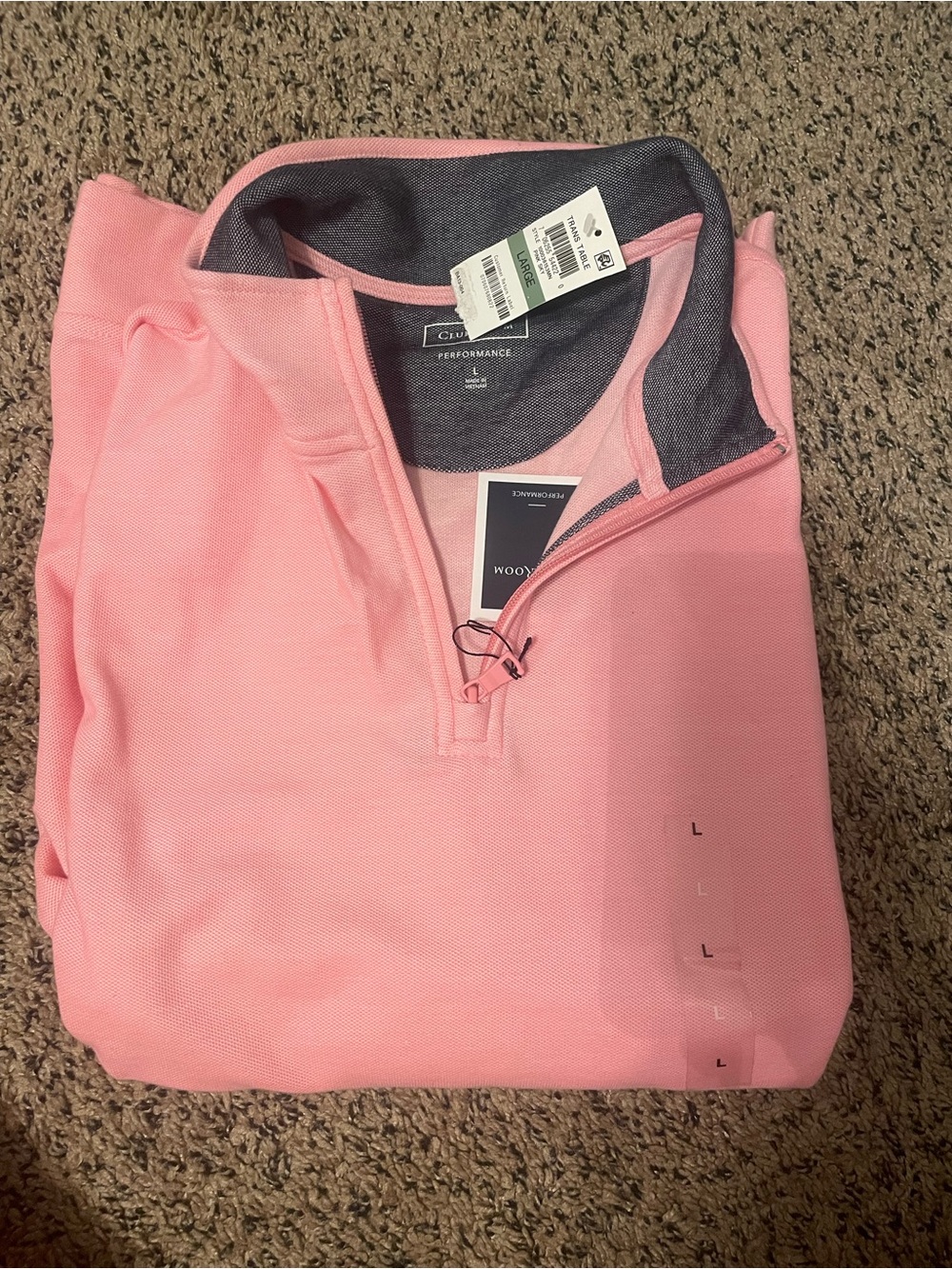 NWT Club Room Pink Performance Quarter Zip